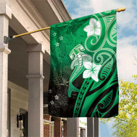 Polynesia Hammerhead Shark Garden Flag Green Tribal Pattern With Plumeria LT05 House Flag Green - Polynesian Pride