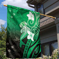 Polynesia Hammerhead Shark Garden Flag Green Tribal Pattern With Plumeria LT05 - Polynesian Pride