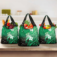 Polynesia Hammerhead Shark Grocery Bag Green Tribal Pattern With Plumeria LT05 3-pack One Size Green - Polynesian Pride