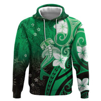 Polynesia Hammerhead Shark Hoodie Green Tribal Pattern With Plumeria LT05 Pullover Hoodie Green - Polynesian Pride