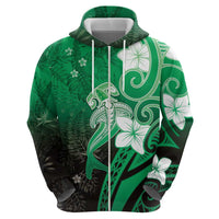 Polynesia Hammerhead Shark Hoodie Green Tribal Pattern With Plumeria LT05 - Polynesian Pride