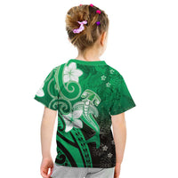 Polynesia Hammerhead Shark Kid T Shirt Green Tribal Pattern With Plumeria LT05 - Polynesian Pride