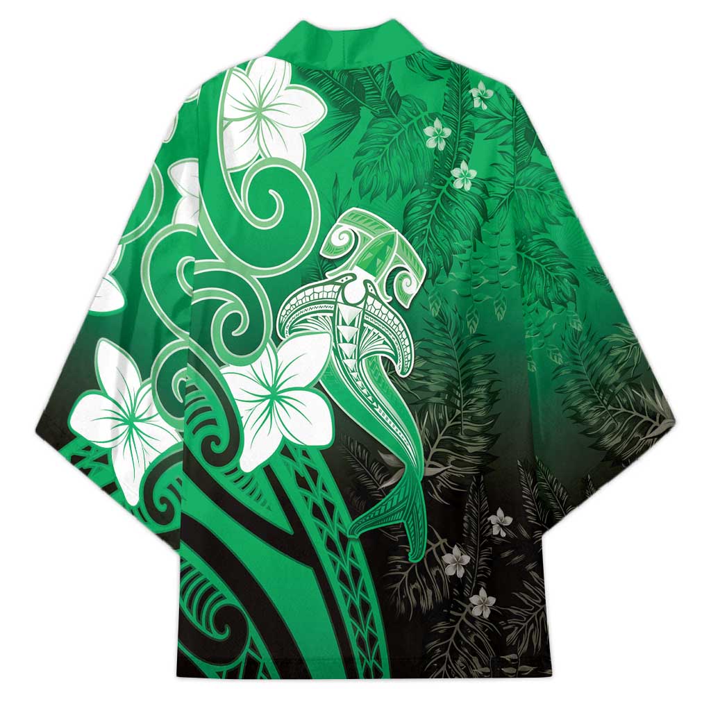 Polynesia Hammerhead Shark Kimono Green Tribal Pattern With Plumeria LT05 - Polynesian Pride