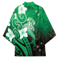 Polynesia Hammerhead Shark Kimono Green Tribal Pattern With Plumeria LT05 - Polynesian Pride