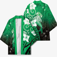 Polynesia Hammerhead Shark Kimono Green Tribal Pattern With Plumeria LT05 - Polynesian Pride