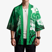 Polynesia Hammerhead Shark Kimono Green Tribal Pattern With Plumeria LT05 - Polynesian Pride