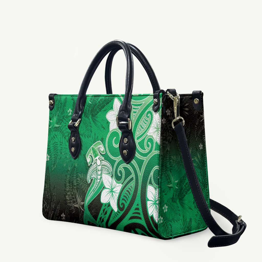 Polynesia Hammerhead Shark Leather Bag Green Tribal Pattern With Plumeria LT05 Green - Polynesian Pride