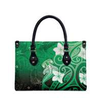 Polynesia Hammerhead Shark Leather Bag Green Tribal Pattern With Plumeria LT05 - Polynesian Pride