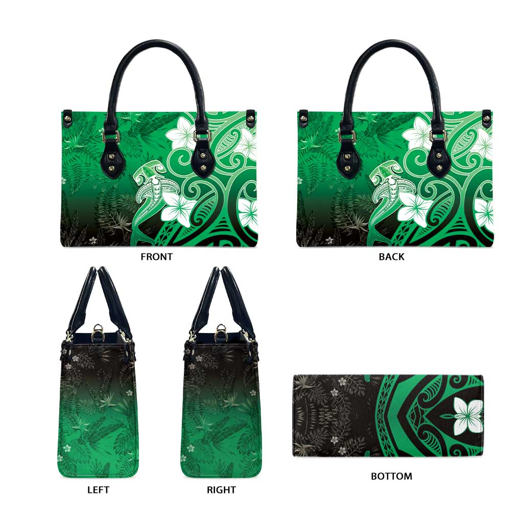 Polynesia Hammerhead Shark Leather Bag Green Tribal Pattern With Plumeria LT05 - Polynesian Pride