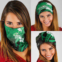 Polynesia Hammerhead Shark Neck Gaiter Green Tribal Pattern With Plumeria LT05 - Polynesian Pride