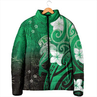 Polynesia Hammerhead Shark Padded Jacket Green Tribal Pattern With Plumeria LT05 - Polynesian Pride