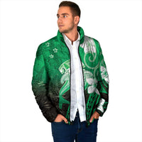 Polynesia Hammerhead Shark Padded Jacket Green Tribal Pattern With Plumeria LT05 - Polynesian Pride