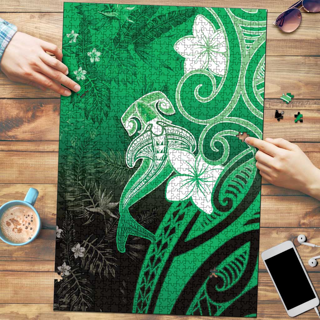 Polynesia Hammerhead Shark Puzzle Green Tribal Pattern With Plumeria LT05 Green - Polynesian Pride