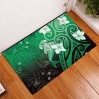 Polynesia Hammerhead Shark Rubber Doormat Green Tribal Pattern With Plumeria LT05 - Polynesian Pride