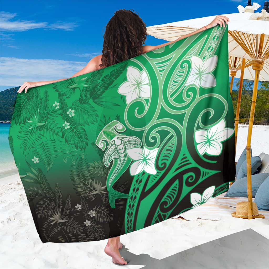 Polynesia Hammerhead Shark Sarong Green Tribal Pattern With Plumeria LT05 One Size 44 x 66 inches Green - Polynesian Pride