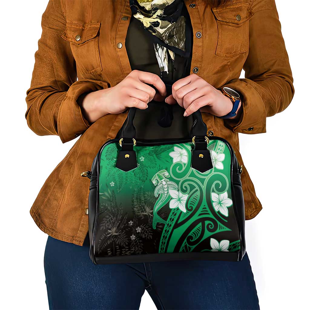 Polynesia Hammerhead Shark Shoulder Handbag Green Tribal Pattern With Plumeria LT05 - Polynesian Pride