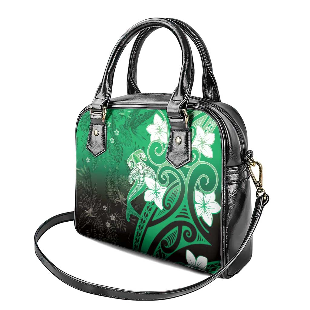 Polynesia Hammerhead Shark Shoulder Handbag Green Tribal Pattern With Plumeria LT05 - Polynesian Pride