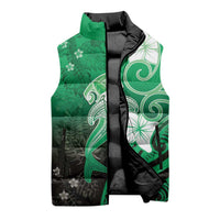Polynesia Hammerhead Shark Sleeveless Puffer Jacket Green Tribal Pattern With Plumeria LT05 - Polynesian Pride