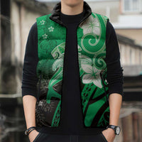 Polynesia Hammerhead Shark Sleeveless Puffer Jacket Green Tribal Pattern With Plumeria LT05 - Polynesian Pride