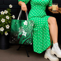 Polynesia Hammerhead Shark Tote Bag Green Tribal Pattern With Plumeria LT05 - Polynesian Pride