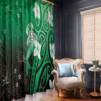 Polynesia Hammerhead Shark Window Curtain Green Tribal Pattern With Plumeria LT05 - Polynesian Pride