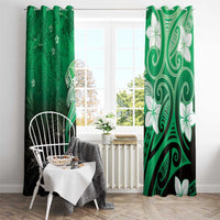 Polynesia Hammerhead Shark Window Curtain Green Tribal Pattern With Plumeria LT05 - Polynesian Pride