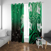 Polynesia Hammerhead Shark Window Curtain Green Tribal Pattern With Plumeria LT05 With Grommets Green - Polynesian Pride