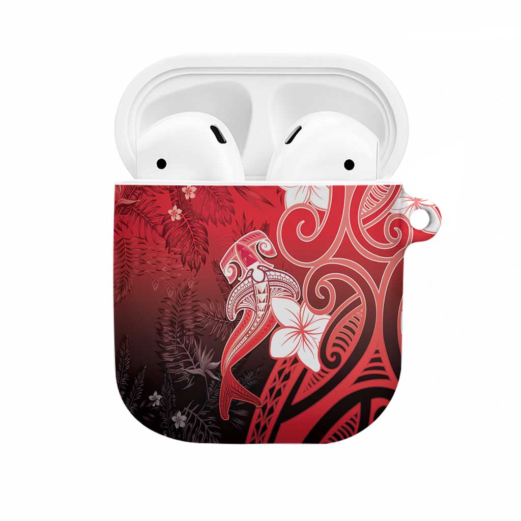 Polynesia Hammerhead Shark AirPods Case Red Tribal Pattern With Plumeria LT05 Red - Polynesian Pride