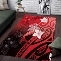 Polynesia Hammerhead Shark Area Rug Red Tribal Pattern With Plumeria LT05 Red - Polynesian Pride