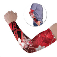 Polynesia Hammerhead Shark Arm Sleeves Red Tribal Pattern With Plumeria LT05 Set of 2 Red - Polynesian Pride