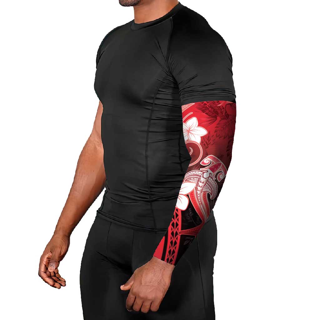 Polynesia Hammerhead Shark Arm Sleeves Red Tribal Pattern With Plumeria LT05 - Polynesian Pride