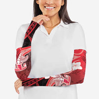 Polynesia Hammerhead Shark Arm Sleeves Red Tribal Pattern With Plumeria LT05 - Polynesian Pride