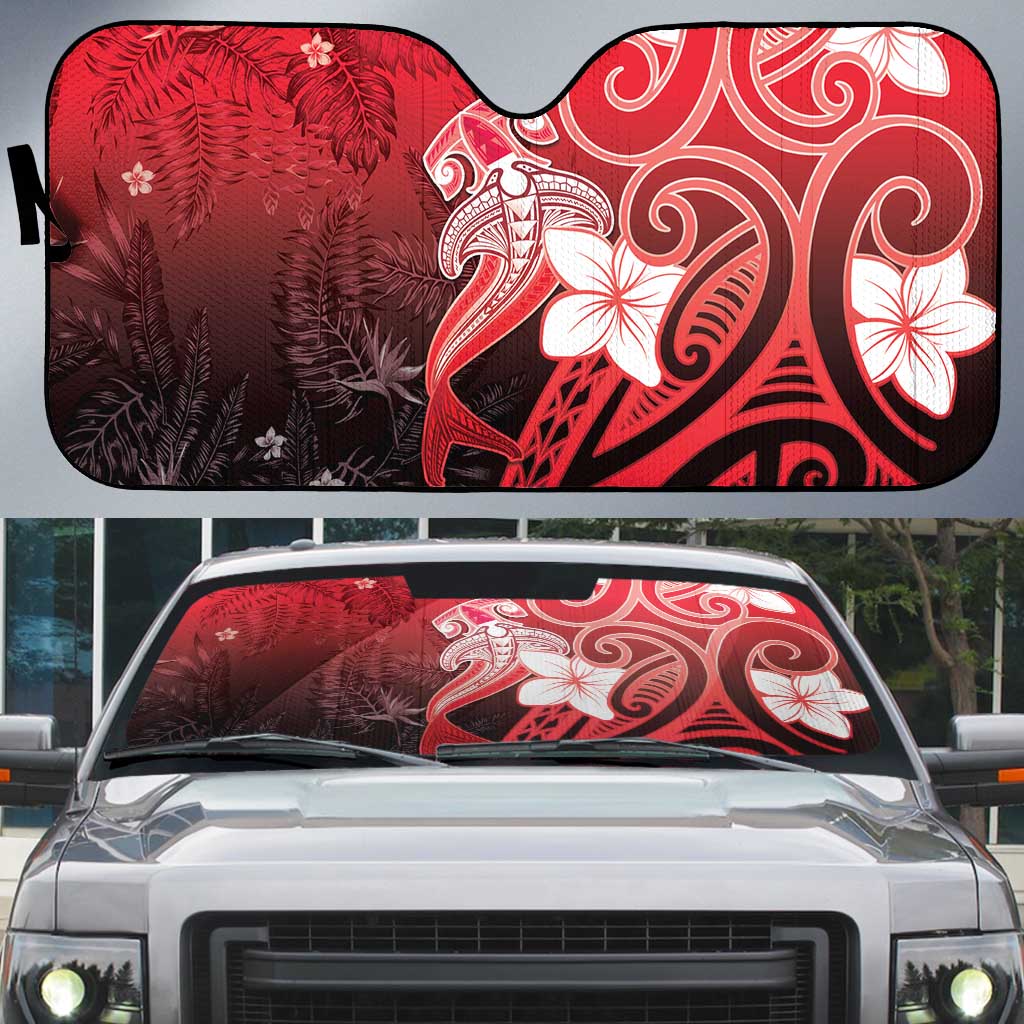 Polynesia Hammerhead Shark Auto Sun Shade Red Tribal Pattern With Plumeria LT05 Red - Polynesian Pride