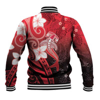 Polynesia Hammerhead Shark Baseball Jacket Red Tribal Pattern With Plumeria LT05 - Polynesian Pride