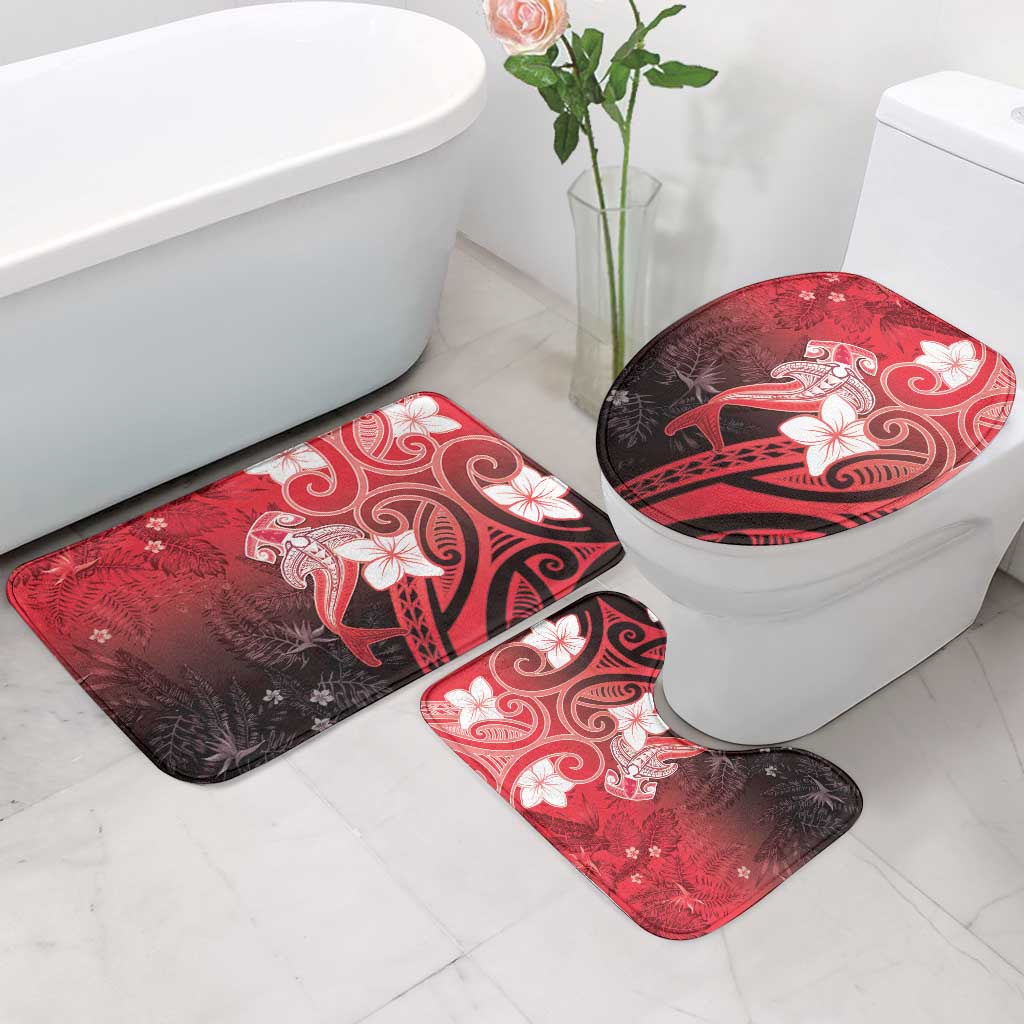 Polynesia Hammerhead Shark Bathroom Set Red Tribal Pattern With Plumeria LT05 - Polynesian Pride
