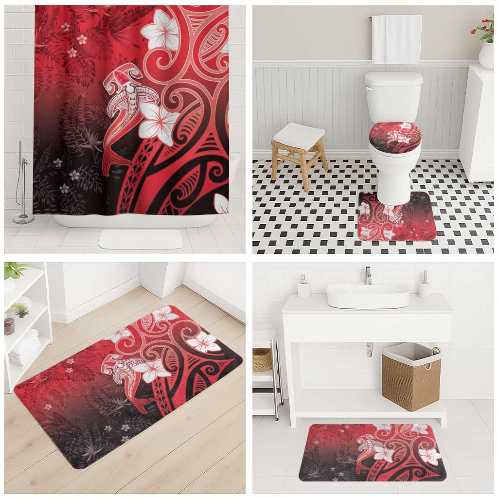Polynesia Hammerhead Shark Bathroom Set Red Tribal Pattern With Plumeria LT05 - Polynesian Pride