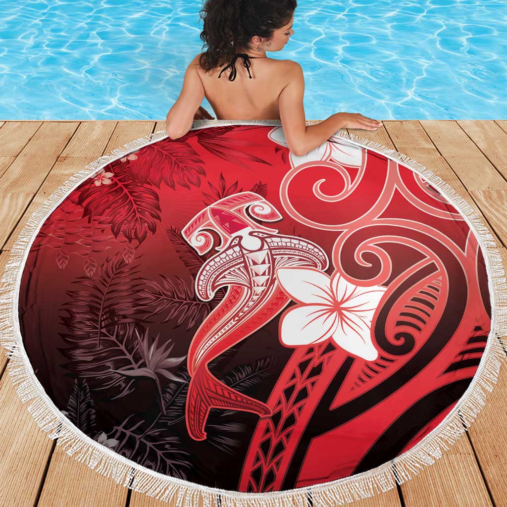 Polynesia Hammerhead Shark Beach Blanket Red Tribal Pattern With Plumeria LT05 - Polynesian Pride