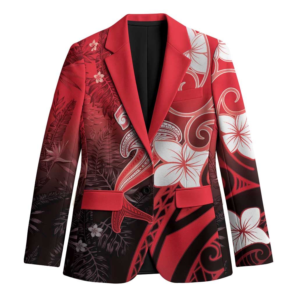 Polynesia Hammerhead Shark Blazer Red Tribal Pattern With Plumeria LT05 Unisex Red - Polynesian Pride