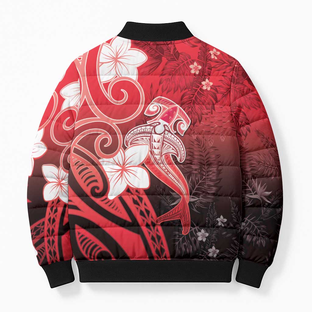 Polynesia Hammerhead Shark Bomber Puffer Jacket Red Tribal Pattern With Plumeria LT05 - Polynesian Pride