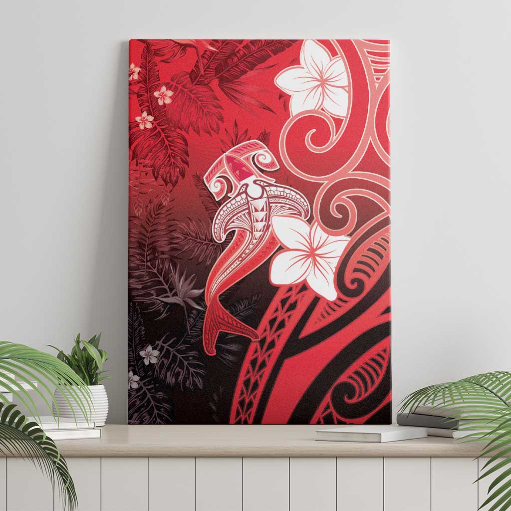 Polynesia Hammerhead Shark Canvas Wall Art Red Tribal Pattern With Plumeria LT05 - Polynesian Pride