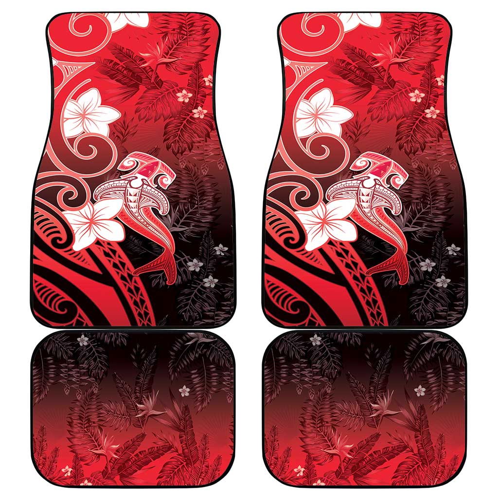 Polynesia Hammerhead Shark Car Mats Red Tribal Pattern With Plumeria LT05 - Polynesian Pride