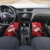 Polynesia Hammerhead Shark Car Mats Red Tribal Pattern With Plumeria LT05 Set 2pcs - Front Red - Polynesian Pride