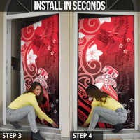 Polynesia Hammerhead Shark Door Cover Red Tribal Pattern With Plumeria LT05 - Polynesian Pride