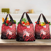 Polynesia Hammerhead Shark Grocery Bag Red Tribal Pattern With Plumeria LT05 3-pack One Size Red - Polynesian Pride