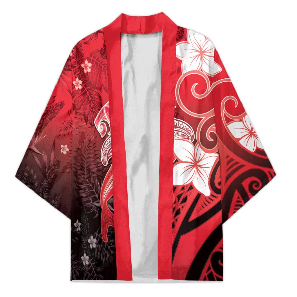 Polynesia Hammerhead Shark Kimono Red Tribal Pattern With Plumeria LT05 Unisex Red - Polynesian Pride