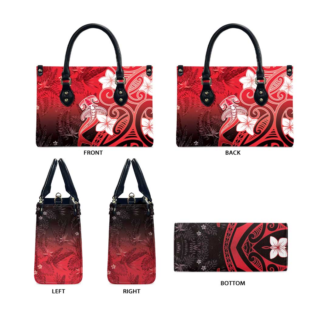 Polynesia Hammerhead Shark Leather Bag Red Tribal Pattern With Plumeria LT05 - Polynesian Pride