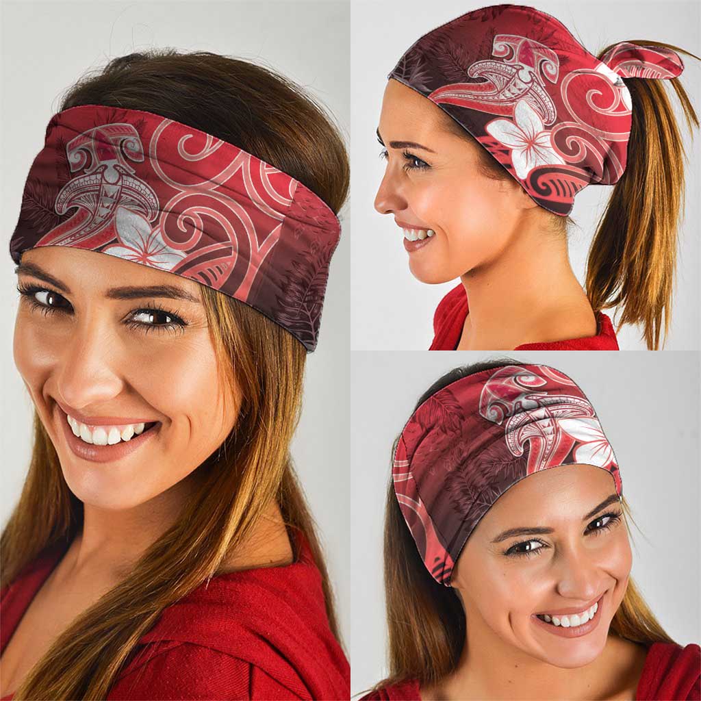 Polynesia Hammerhead Shark Neck Gaiter Red Tribal Pattern With Plumeria LT05 - Polynesian Pride