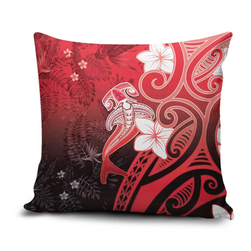 Polynesia Hammerhead Shark Pillow Cover Red Tribal Pattern With Plumeria LT05 Red - Polynesian Pride