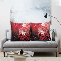 Polynesia Hammerhead Shark Pillow Cover Red Tribal Pattern With Plumeria LT05 - Polynesian Pride