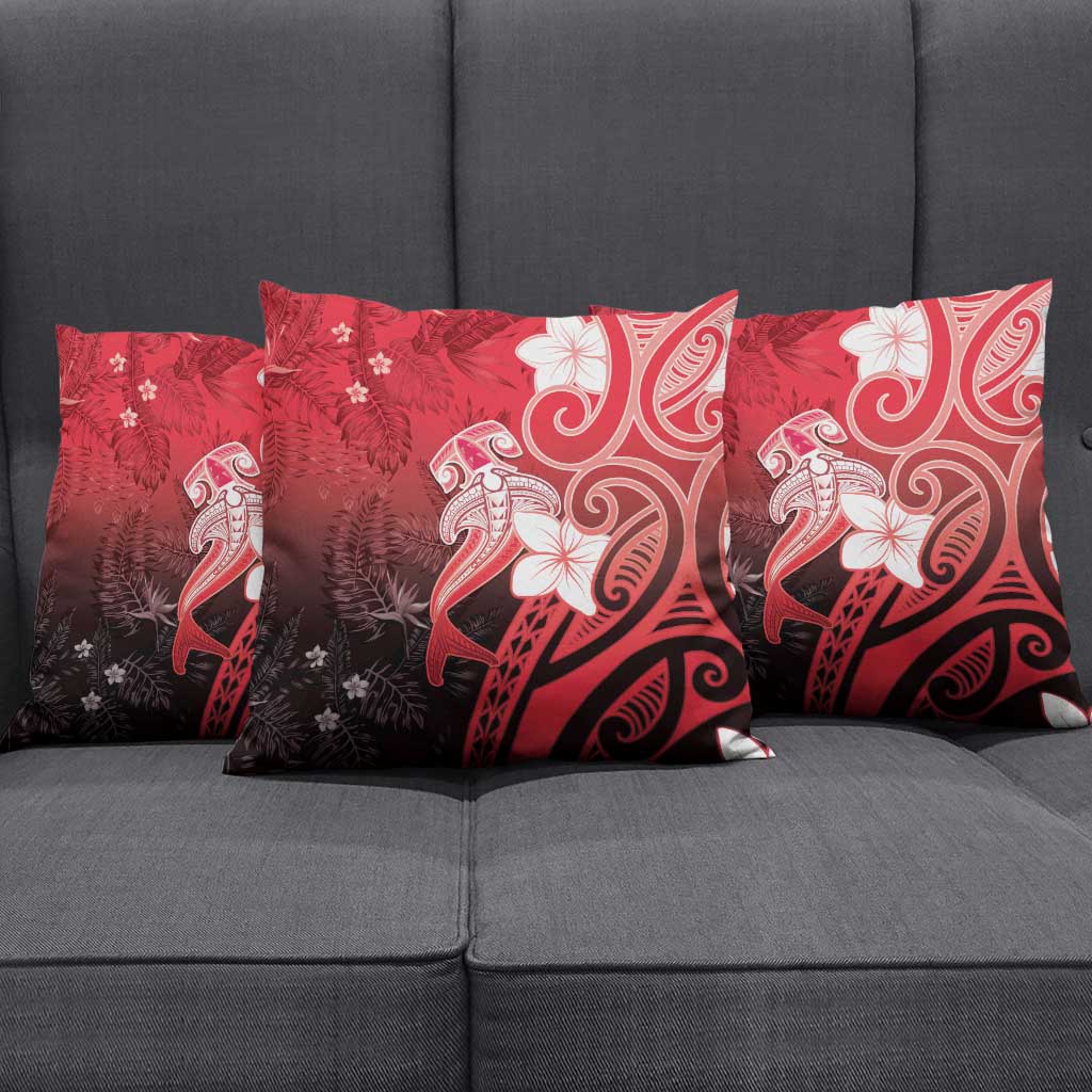 Polynesia Hammerhead Shark Pillow Cover Red Tribal Pattern With Plumeria LT05 - Polynesian Pride